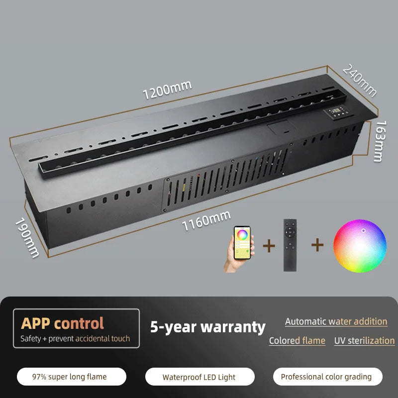 Modern 3D LED Water Steam Fireplace - Smart Electric Fake Fire with APP Control for Stylish Indoor Decor