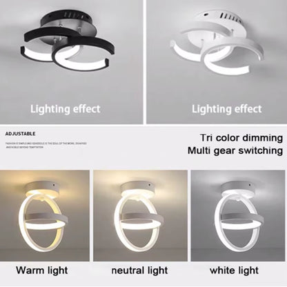 Sleek Modern LED Ceiling Light - Stylish 2-Ring Design for Hallways, Balconies, and Offices