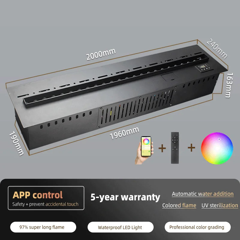 Modern 3D LED Water Steam Fireplace - Smart Electric Fake Fire with APP Control for Stylish Indoor Decor